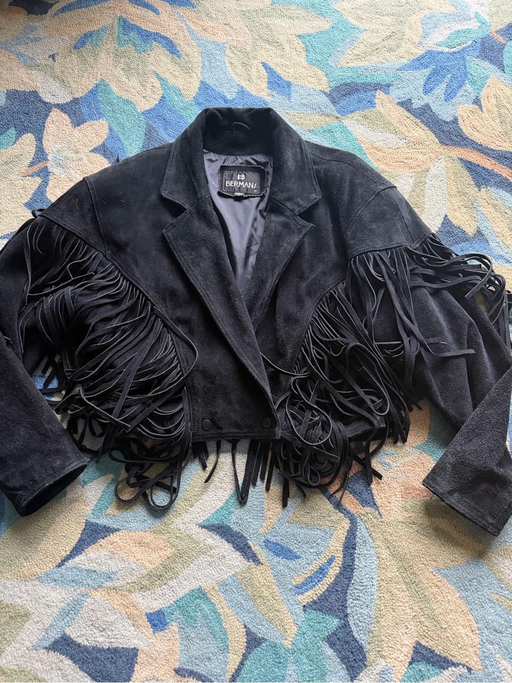 Bergmans 100% leather suede fringe black jacket large